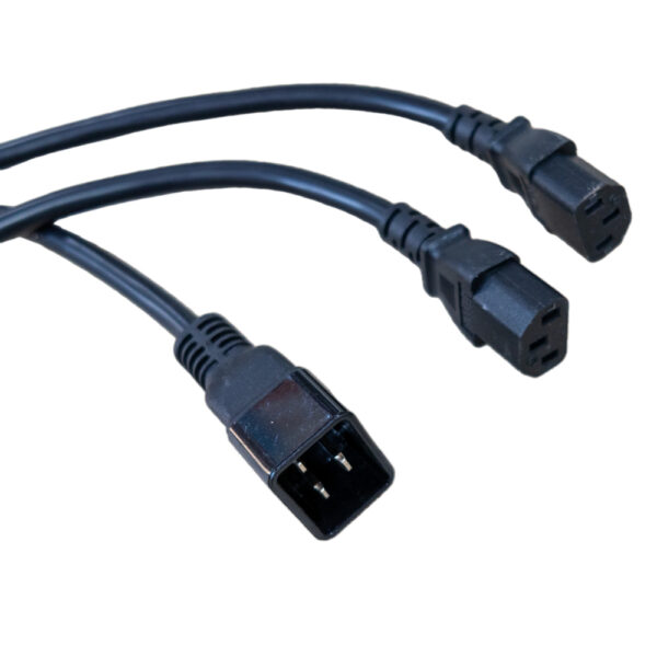 Power Extension Cable C20 Male Plug to IEC Y SPLIT 2 x 0.5m C13 Female legs 2m